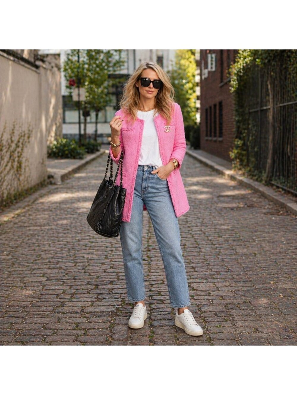 ZARA Pink Bouclé Coat Chanel Style Open Front Textured Jacket Size M - Picture 2 of 15